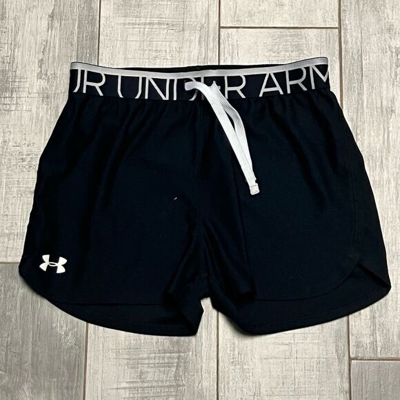 Under Armour Black White Logo Elastic Smooth Waist Drawstring shorts L - Picture 1 of 4